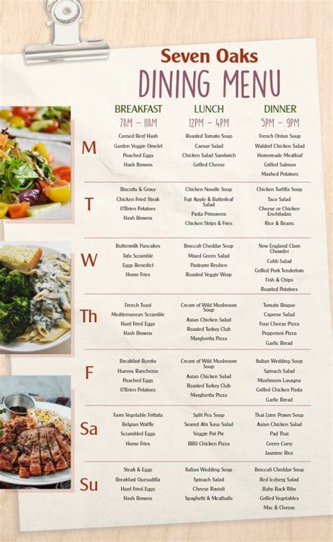 university dining hall menu.